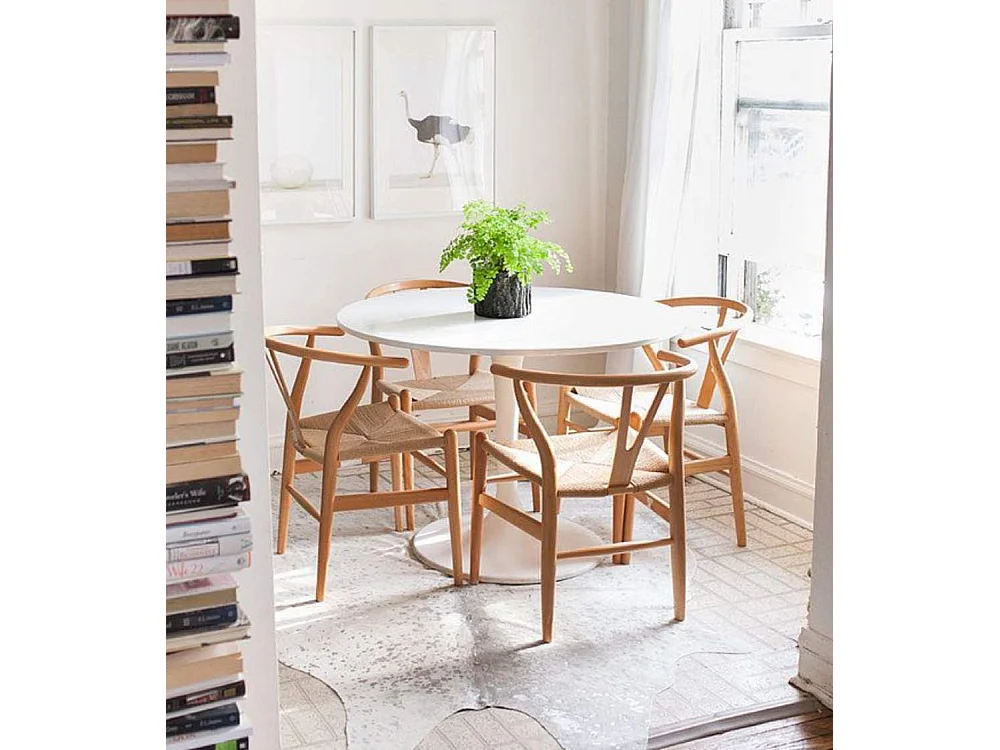 Mesa redonda de 75x110x110 cm para comedor o cocina en DM y metal en color blanco Chiara