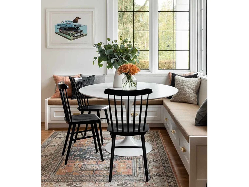 Mesa redonda de 75x110x110 cm para comedor o cocina en DM y metal en color blanco Chiara