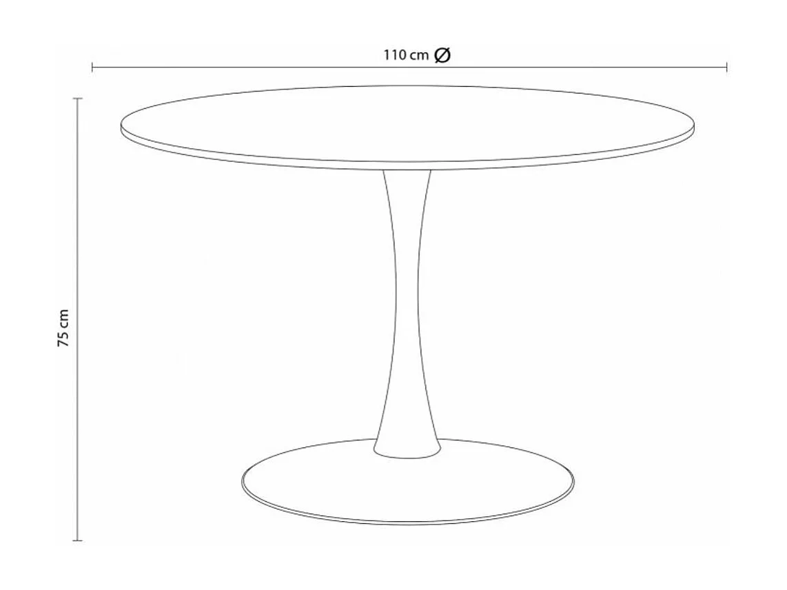 Mesa redonda de 75x110x110 cm para comedor o cocina en DM y metal en color blanco Chiara