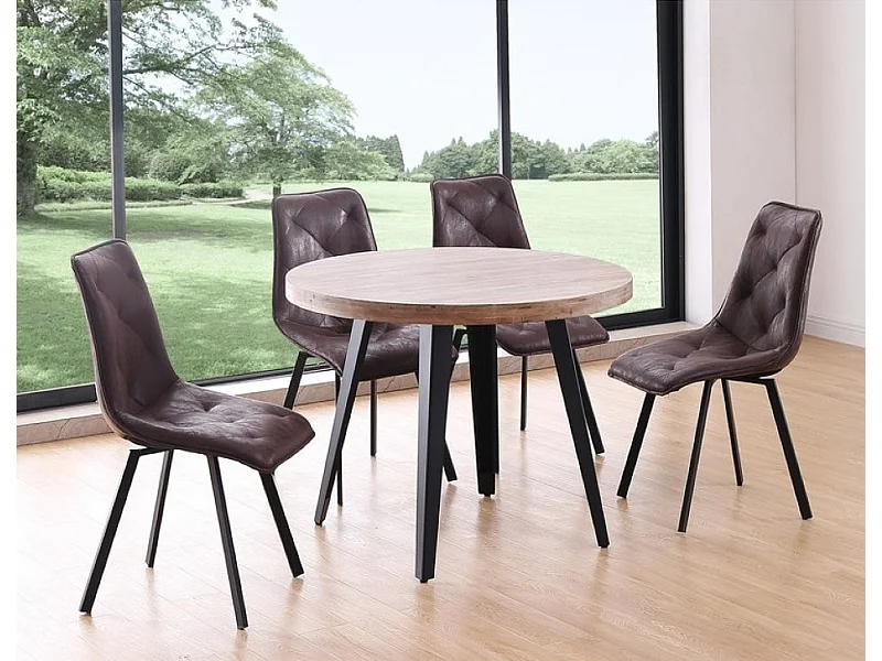 Mesa de comedor o cocina redonda de 76x100x100 cm en color marrón y patas negras Skadi