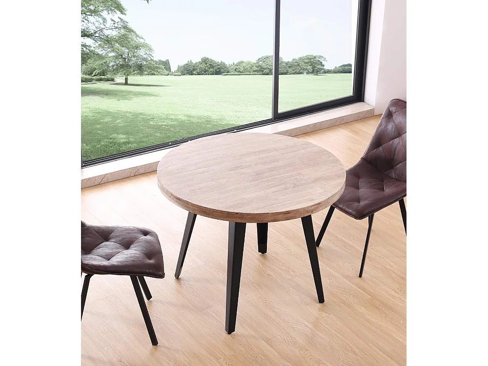 Mesa de comedor o cocina redonda de 76x100x100 cm en color marrón y patas negras Skadi