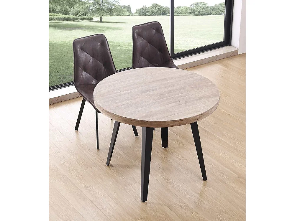 Mesa de comedor o cocina redonda de 76x100x100 cm en color marrón y patas negras Skadi