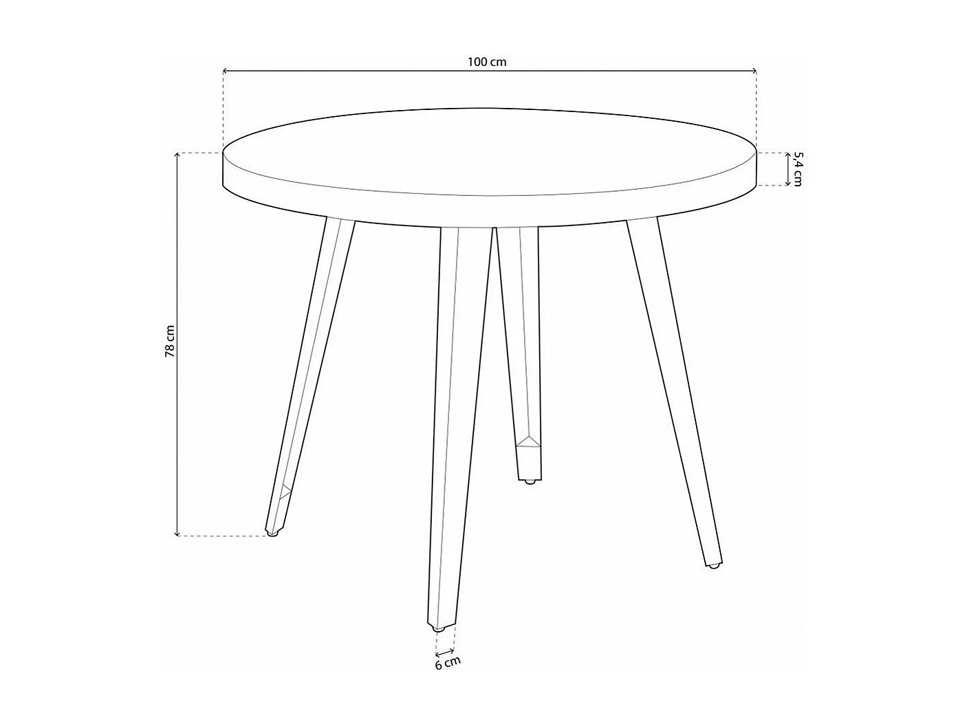 Mesa de comedor o cocina redonda de 76x100x100 cm en color marrón y patas negras Skadi