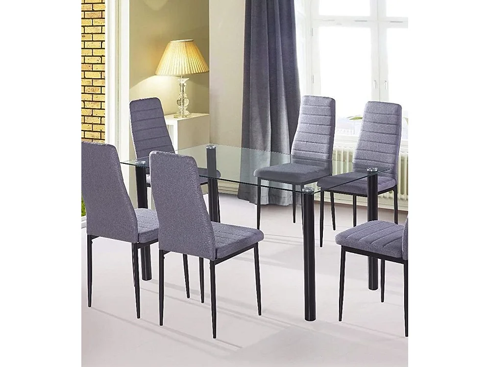 Mesa de cristal templado para cocina y comedor de 75x120x80 cm con patas negras Leiden