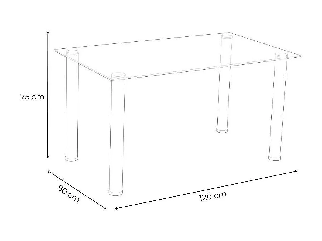 Mesa de cristal templado para cocina y comedor de 75x120x80 cm con patas negras Leiden