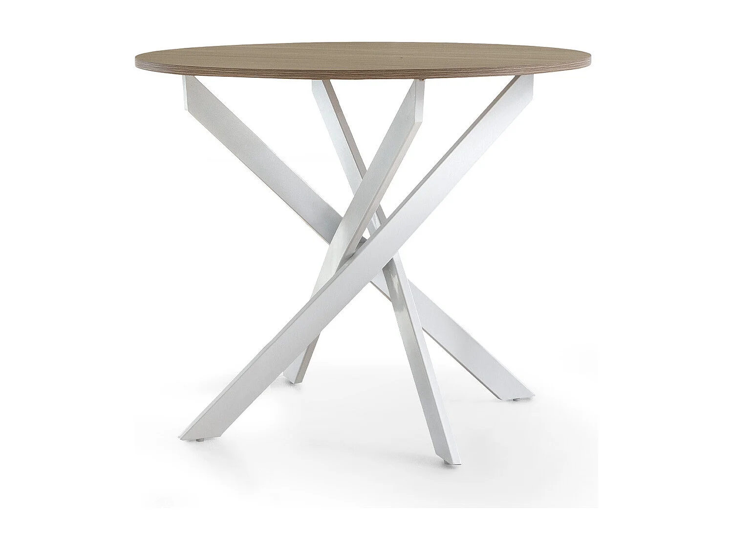 Mesa redonda de comedor o cocina de 75x90x90 cm con sobre en roble y patas blancas Blake