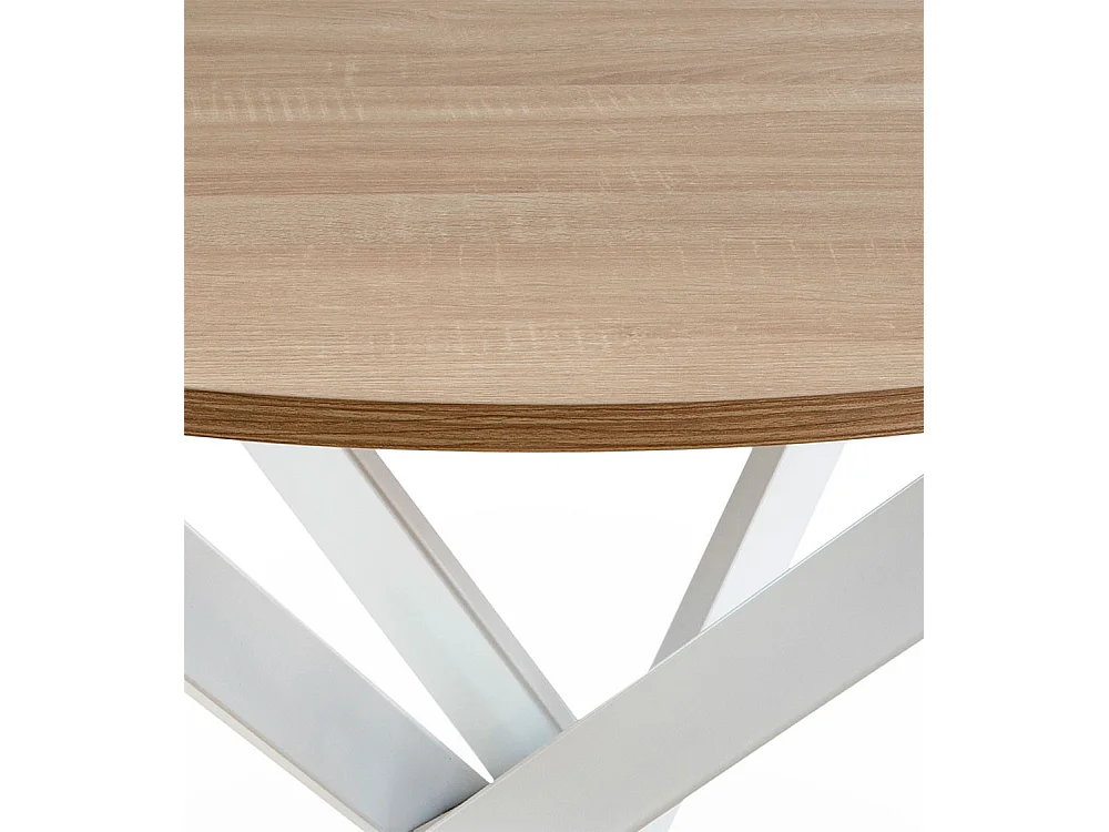 Mesa redonda de comedor o cocina de 75x90x90 cm con sobre en roble y patas blancas Blake