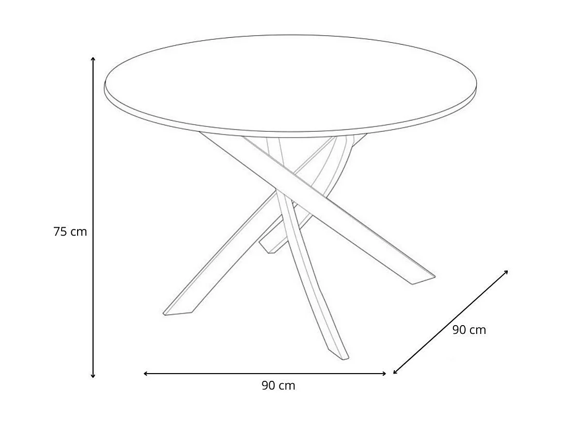 Mesa redonda de comedor o cocina de 75x90x90 cm con sobre en roble y patas blancas Blake