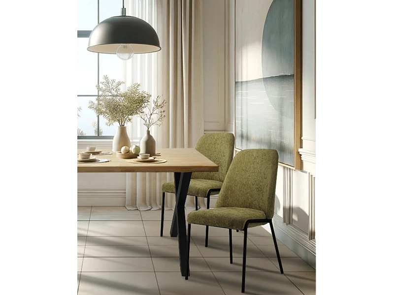 Mesa de comedor de 76x100x180 cm con sobre de madera natural maciza Ciudadela