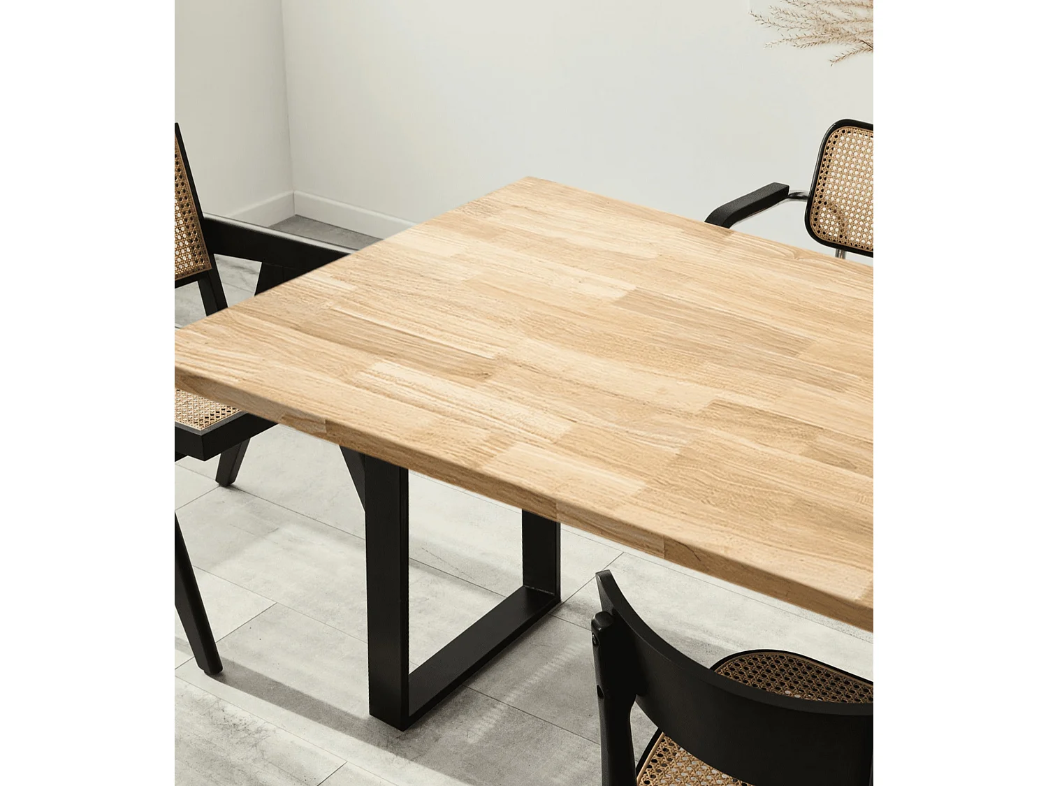 Mesa extensible de 77x140-180x80 cm de madera maciza de roble y patas metálicas Versus