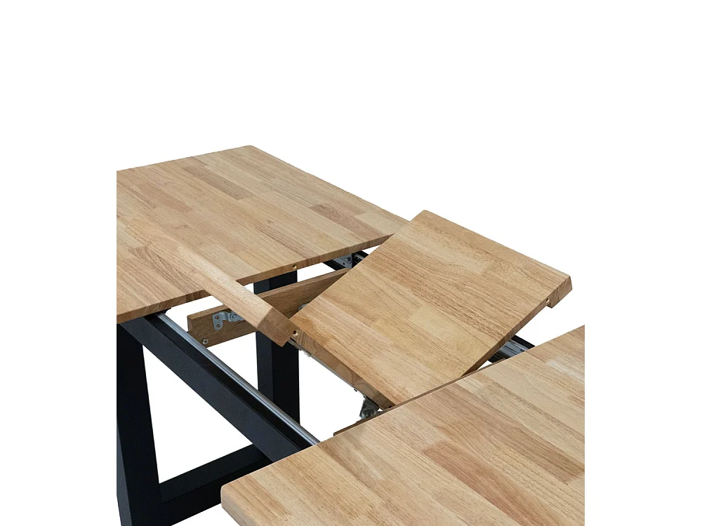 Mesa extensible de 77x140-180x80 cm de madera maciza de roble y patas metálicas Versus