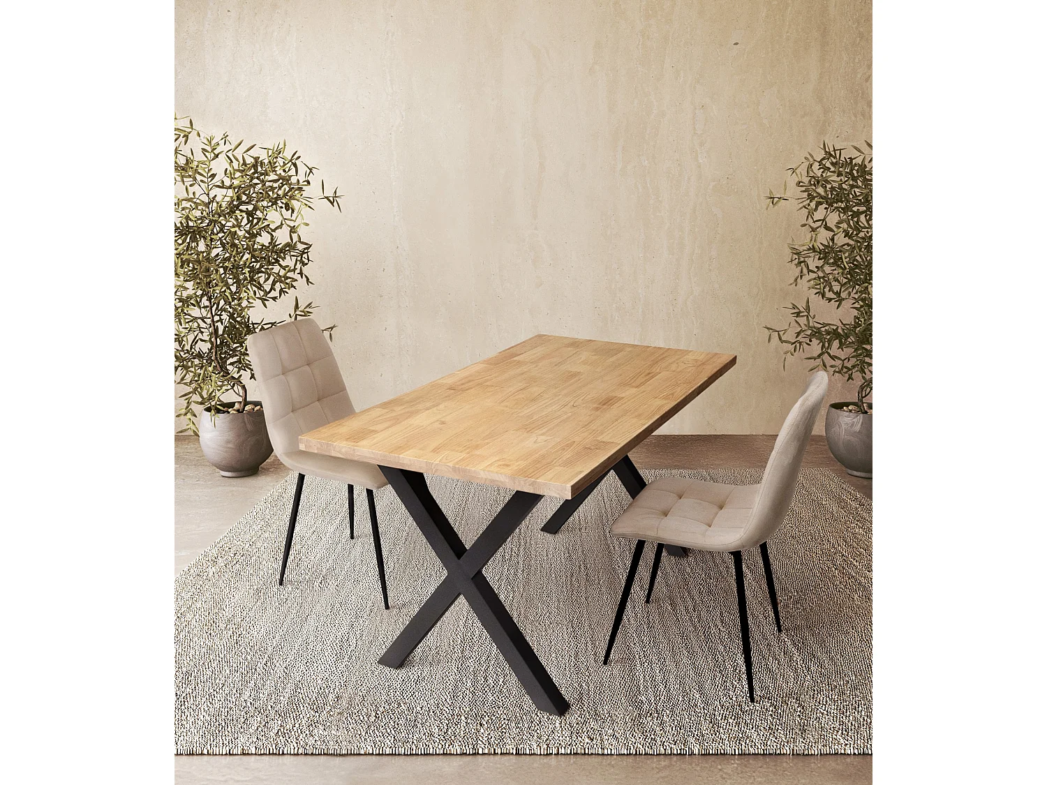 Mesa de comedor de 75x140x80 cm con tablero en color madera y patas en 'X' negras Bilbao