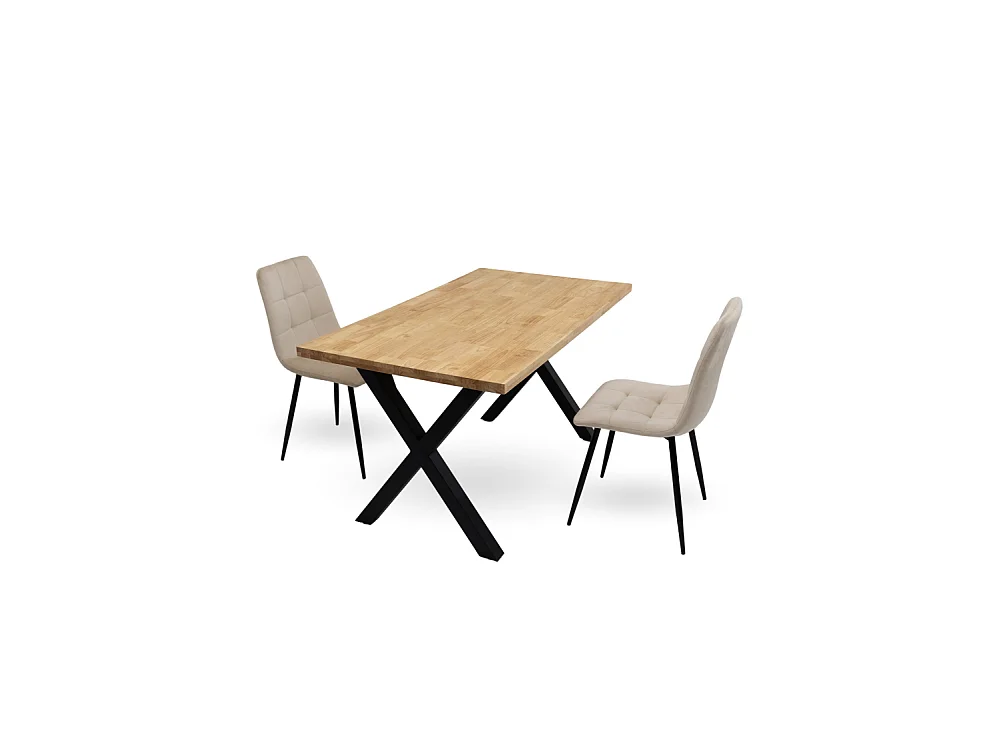 Mesa de comedor de 75x140x80 cm con tablero en color madera y patas en 'X' negras Bilbao