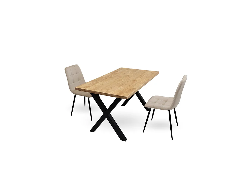 Mesa de comedor de 75x140x80 cm con tablero en color madera y patas en 'X' negras Bilbao