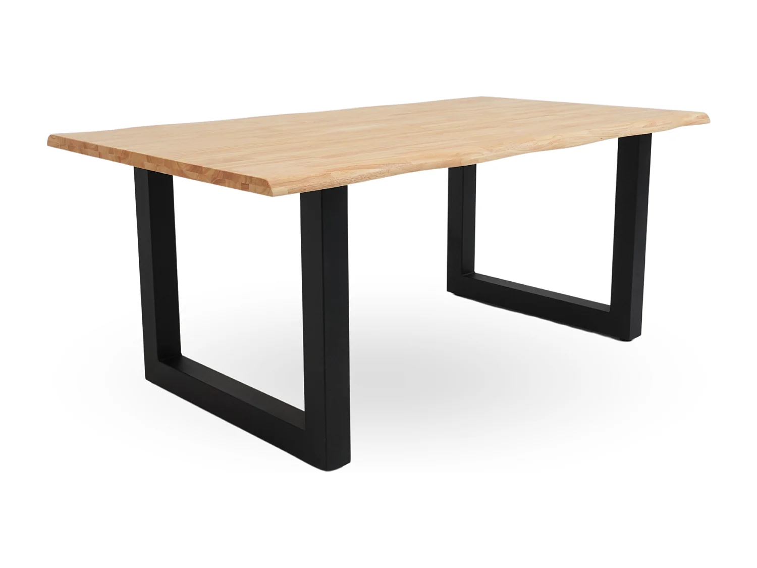 Mesa de comedor de 75x98x180 cm con sobre de madera natural maciza y patas negras Liev