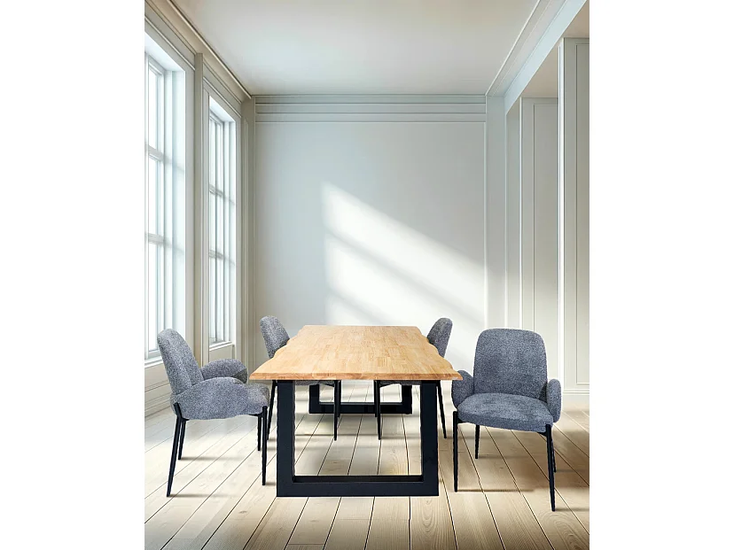 Mesa de comedor de 75x98x180 cm con sobre de madera natural maciza y patas negras Liev