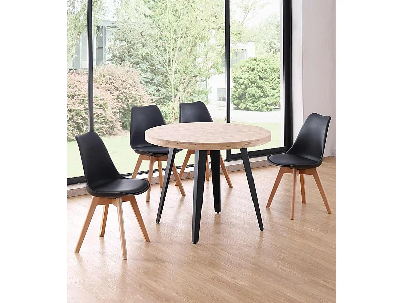 Mesa de comedor o cocina redonda de 76x100x100 cm en color beige y patas negras Skadi