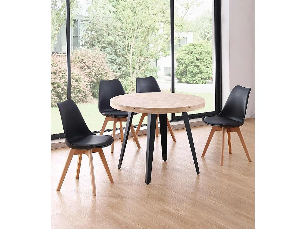 Mesa de comedor o cocina redonda de 76x100x100 cm en color beige y patas negras Skadi