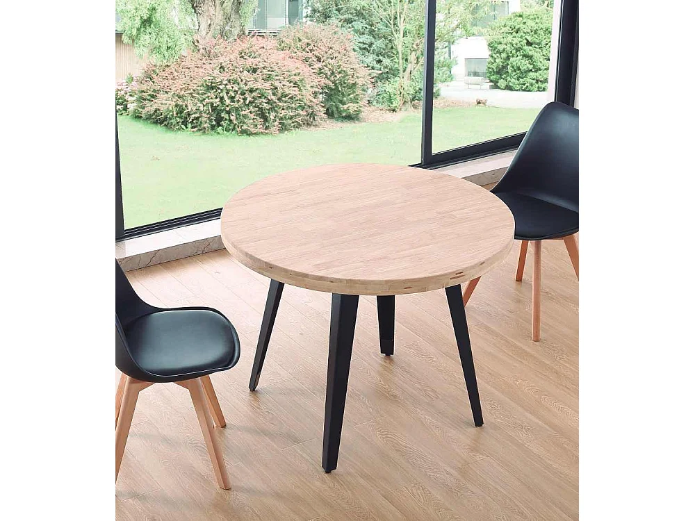 Mesa de comedor o cocina redonda de 76x100x100 cm en color beige y patas negras Skadi