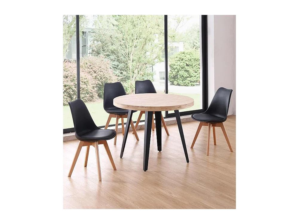 Mesa de comedor o cocina redonda de 76x100x100 cm en color beige y patas negras Skadi