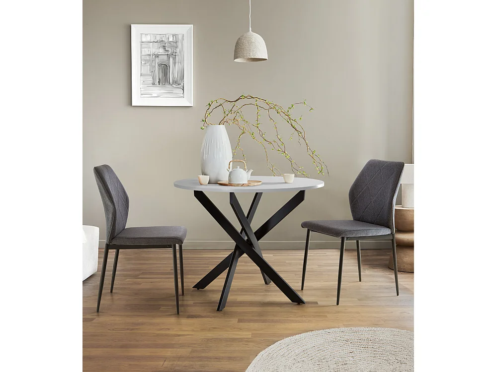 Mesa redonda de comedor o cocina de 75x90x90 cm con sobre en blanco y patas negras Blake