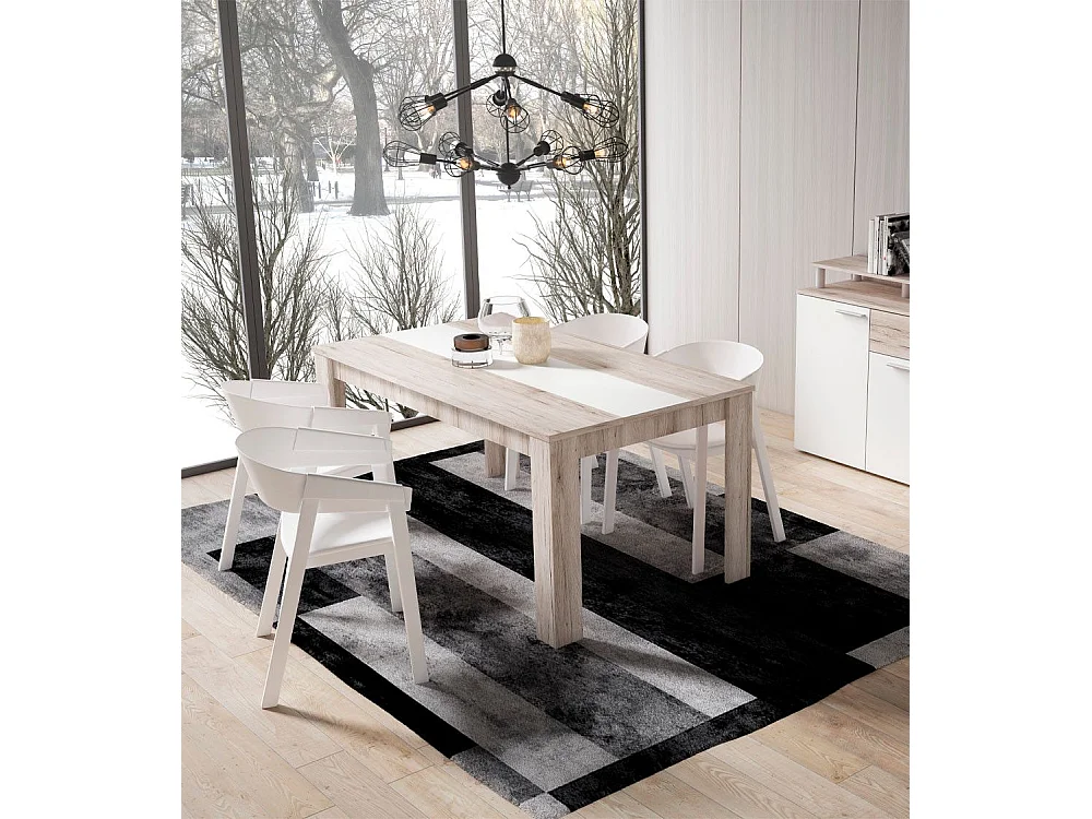 Mesa de comedor rectangular de madera de 160x90x75 cm en color roble arena Galena