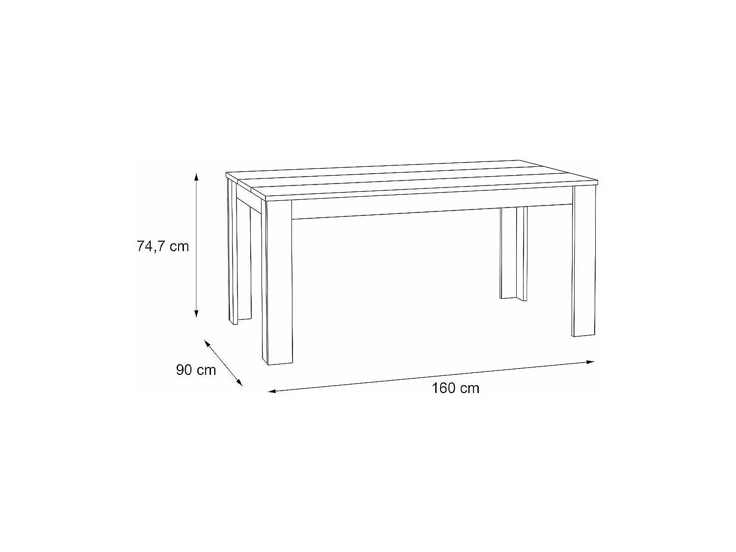 Mesa de comedor rectangular de madera de 160x90x75 cm en color roble arena Galena
