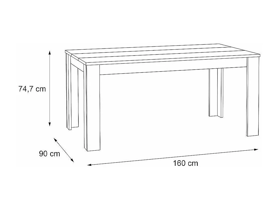 Mesa de comedor rectangular de madera de 160x90x75 cm en color roble arena Galena