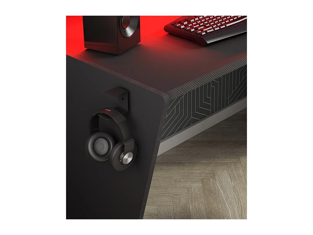 Mesa de escritorio gaming de 86x150x47 cm en color negro con almacenaje y luces LED Touma