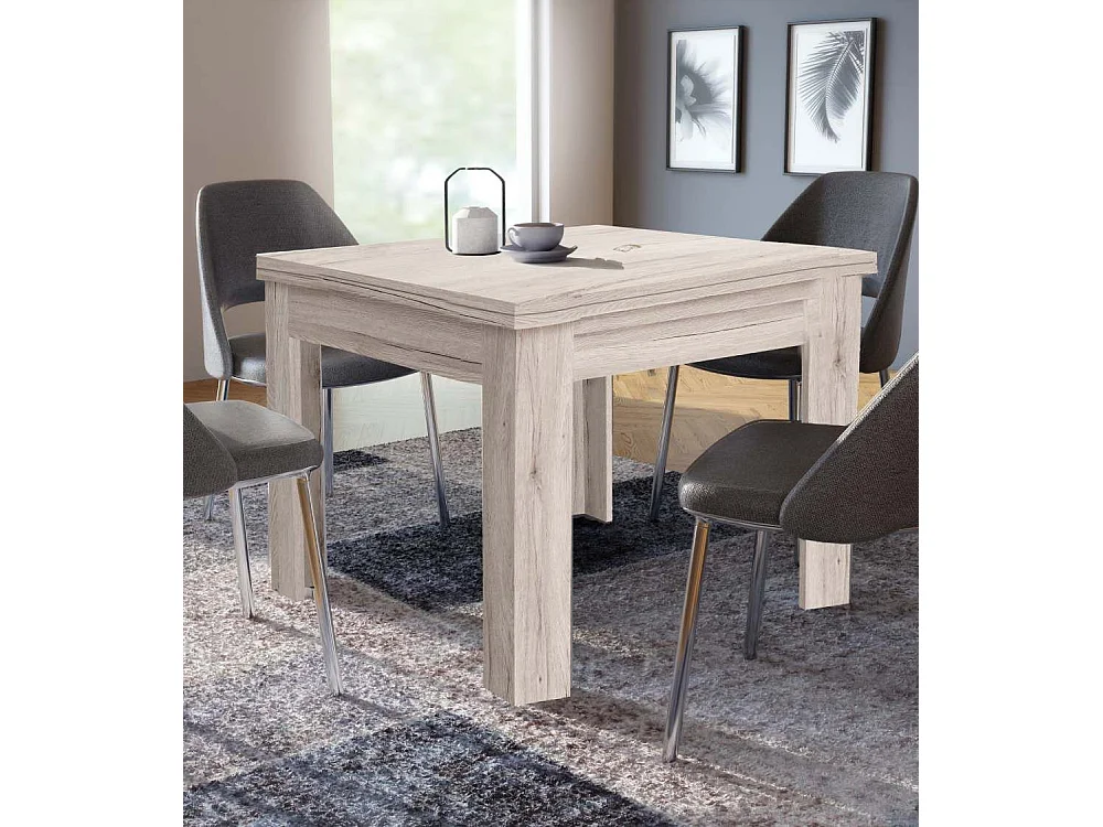 Mesa de comedor o cocina cuadrada extensible de 77x95-190x95 cm en color beige Luter