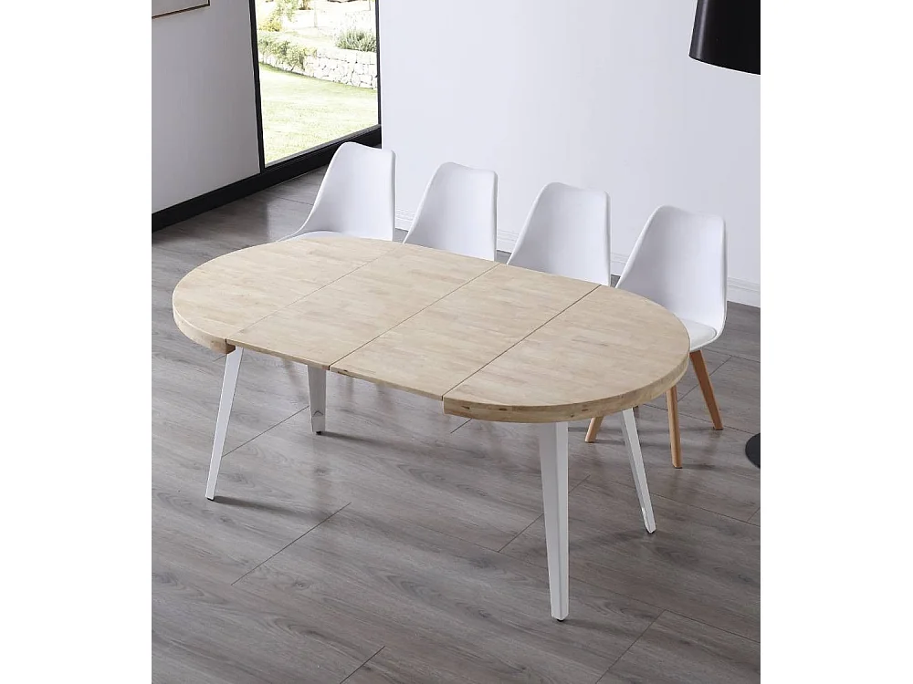 Mesa de comedor redonda extensible de 76x100x100-180 cm de madera y patas blancas Skadi