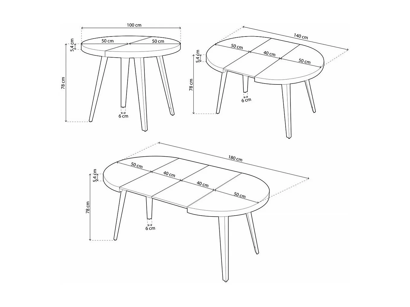 Mesa de comedor redonda extensible de 76x100x100-180 cm de madera y patas blancas Skadi