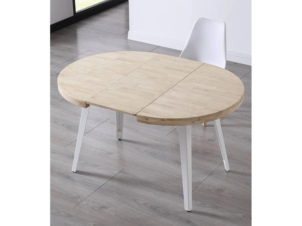 Mesa de comedor redonda extensible de 76x100x100-180 cm de madera y patas blancas Skadi