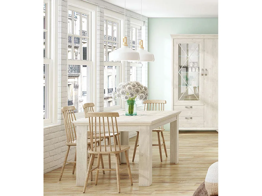 Mesa extensible de 76x160x90 cm para comedor o cocina en color blanco pino Karen