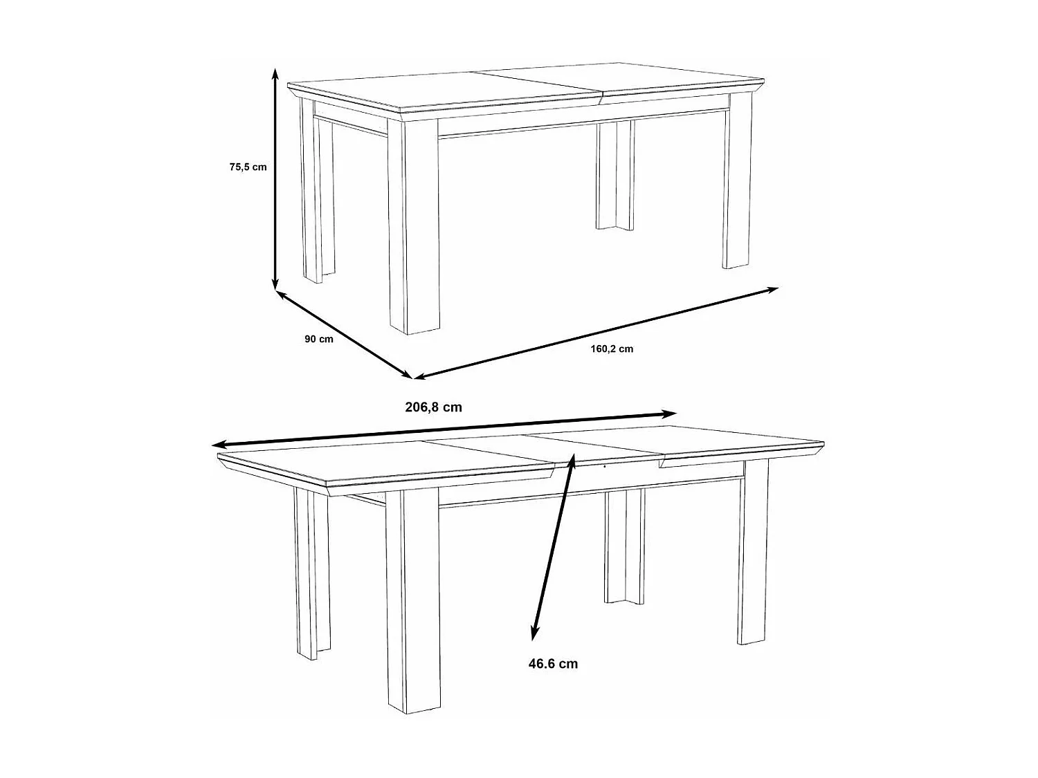 Mesa extensible de 76x160x90 cm para comedor o cocina en color blanco pino Karen