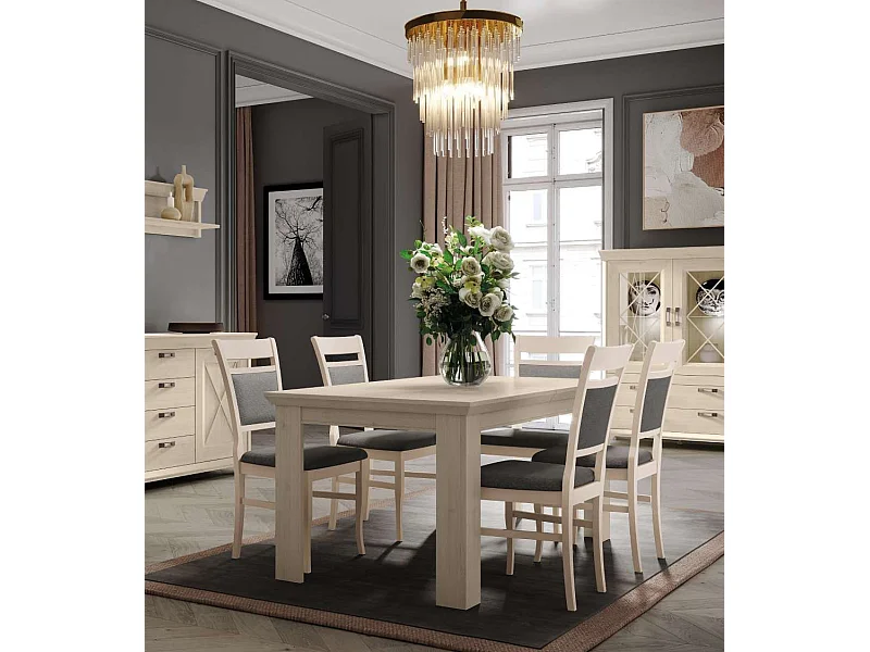 Mesa extensible de 76x160x90 cm para comedor o cocina en color blanco pino Karen