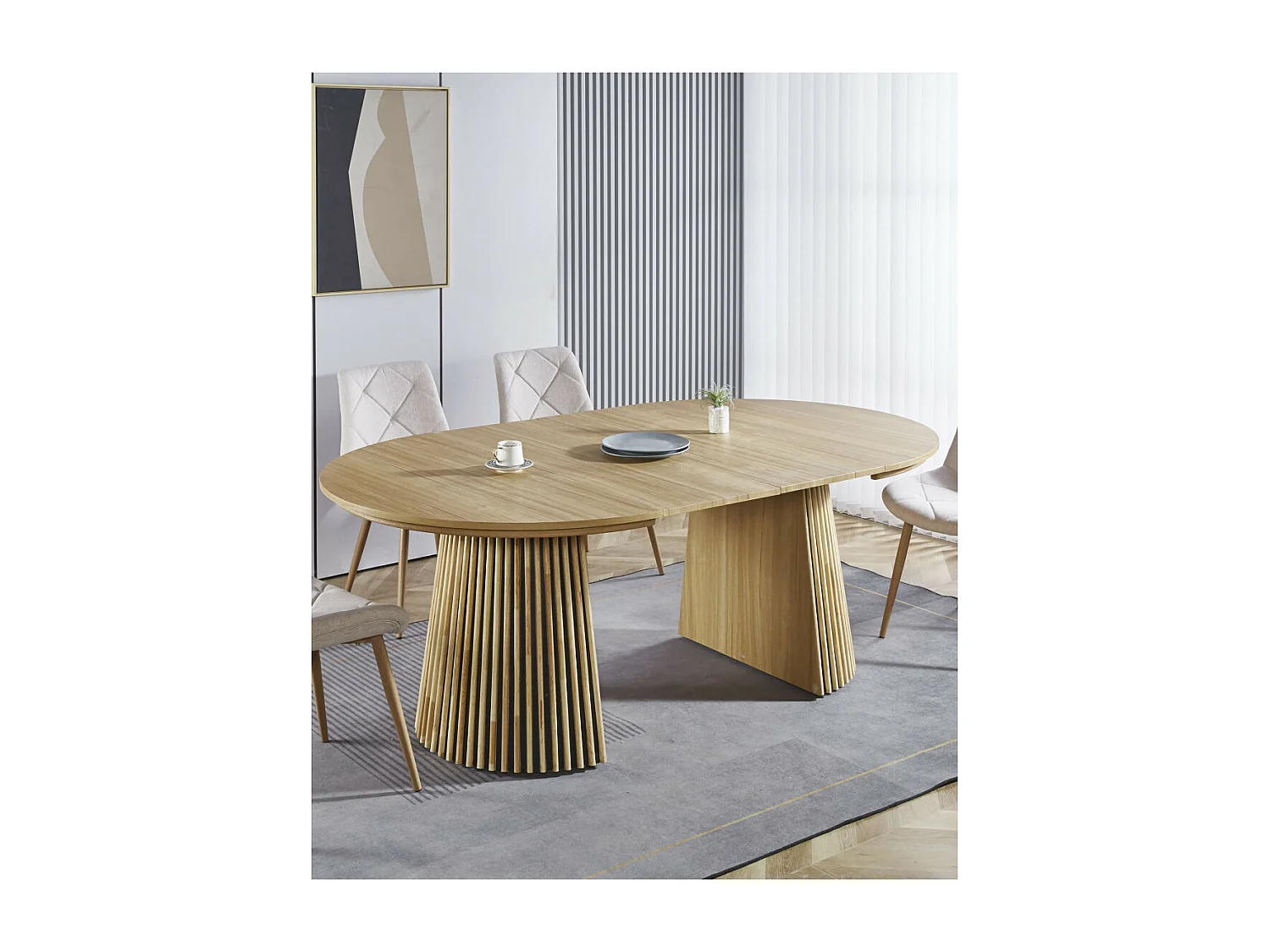 Mesa de comedor redonda extensible de 75x120x120-160-200 cm en color roble Kena