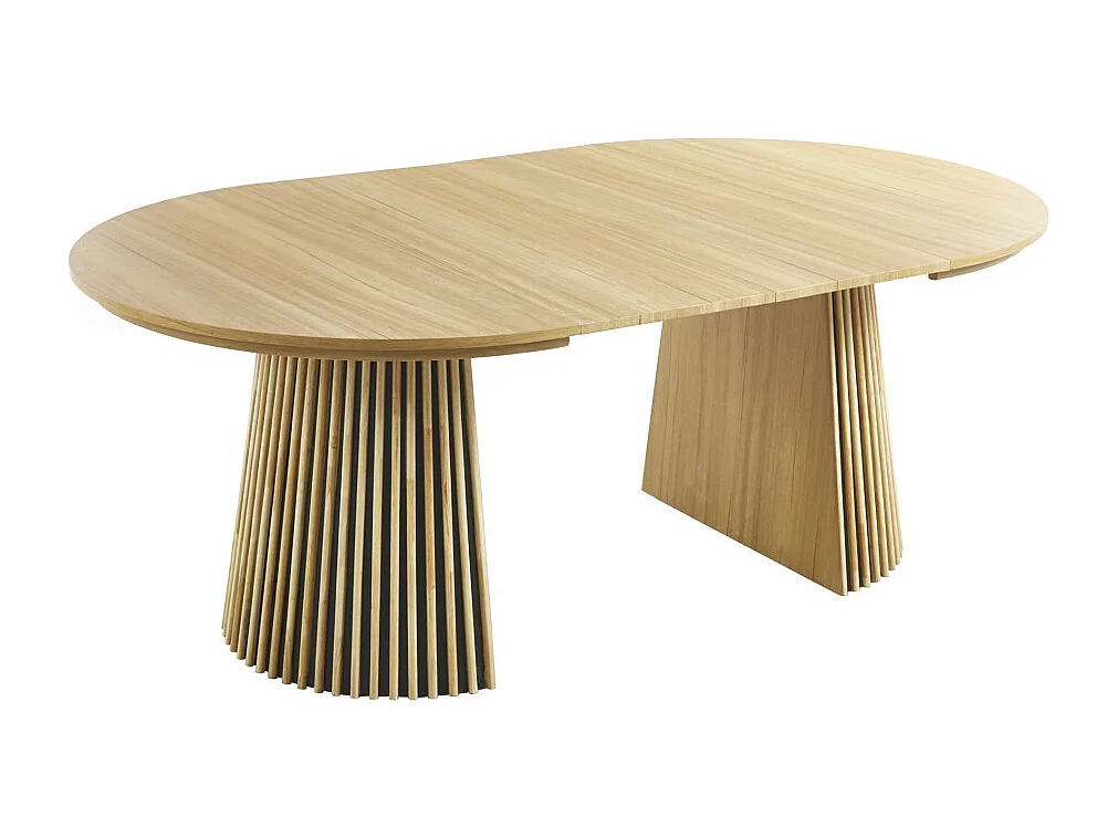 Mesa de comedor redonda extensible de 75x120x120-160-200 cm en color roble Kena