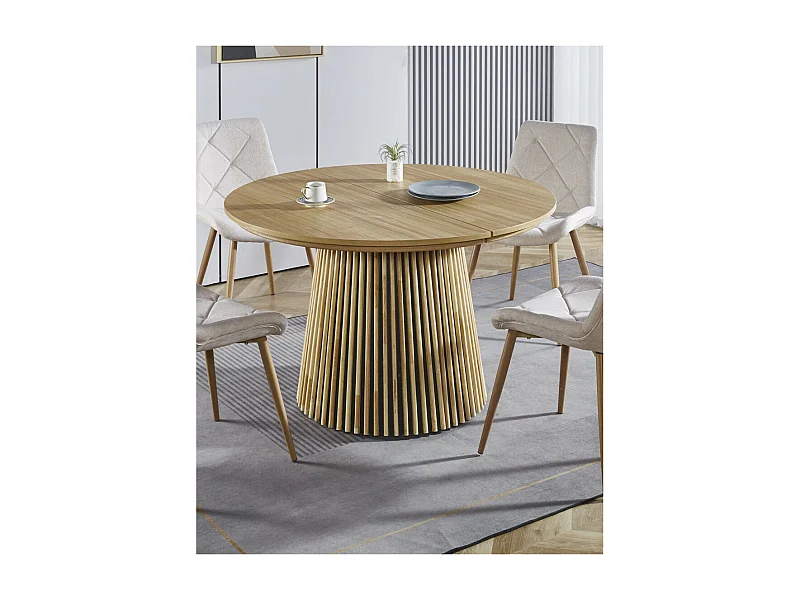 Mesa de comedor redonda extensible de 75x120x120-160-200 cm en color roble Kena