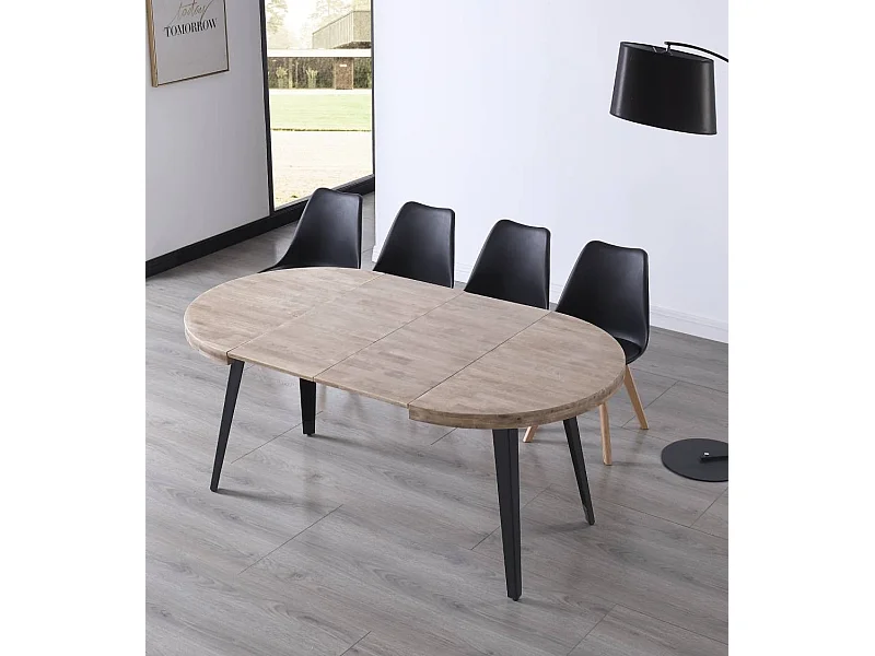 Mesa de comedor redonda extensible de 76x100x100-180 cm de madera oscura Skadi