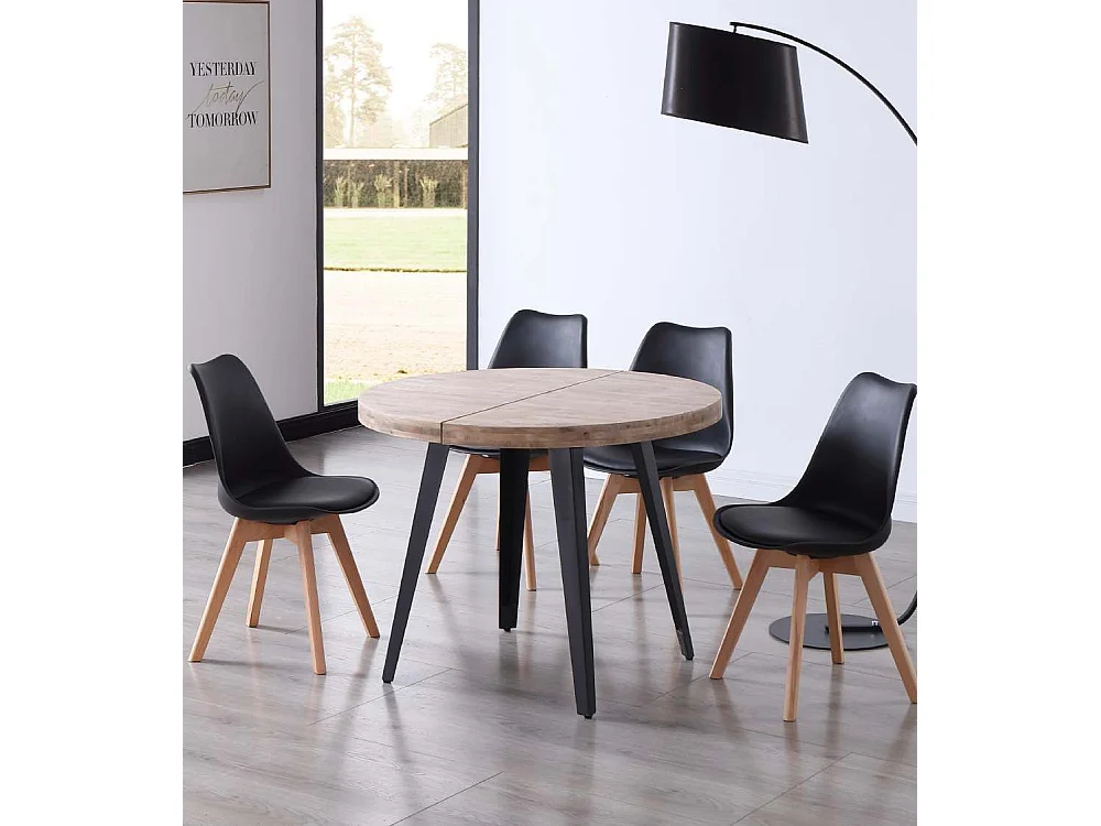 Mesa de comedor redonda extensible de 76x100x100-180 cm de madera oscura Skadi