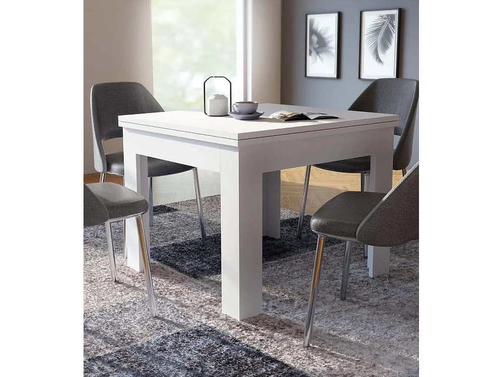 Mesa de comedor o cocina cuadrada extensible de 77x95-190x95 cm en color blanco Luter
