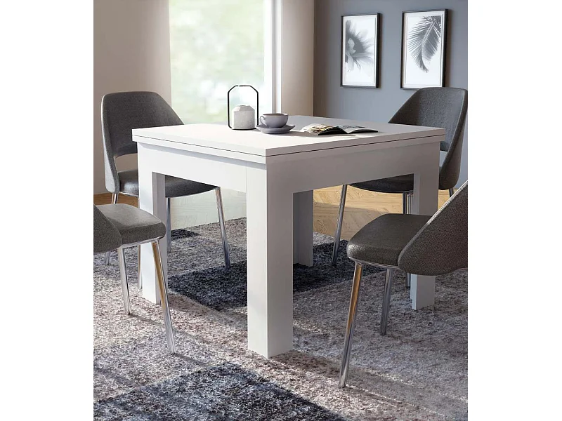 Mesa de comedor o cocina cuadrada extensible de 77x95-190x95 cm en color blanco Luter