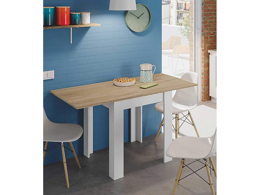 Mesa de comedor o cocina extensible cuadrada de 79x67-134x67 cm con patas blancas Katia