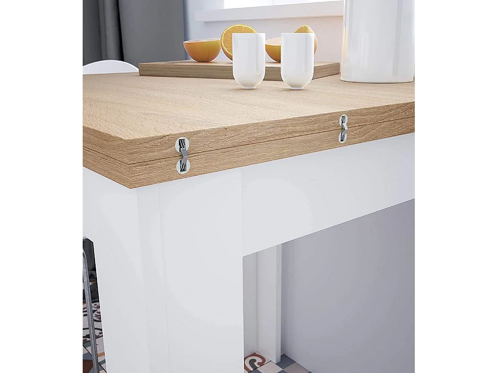 Mesa de comedor o cocina extensible cuadrada de 79x67-134x67 cm con patas blancas Katia