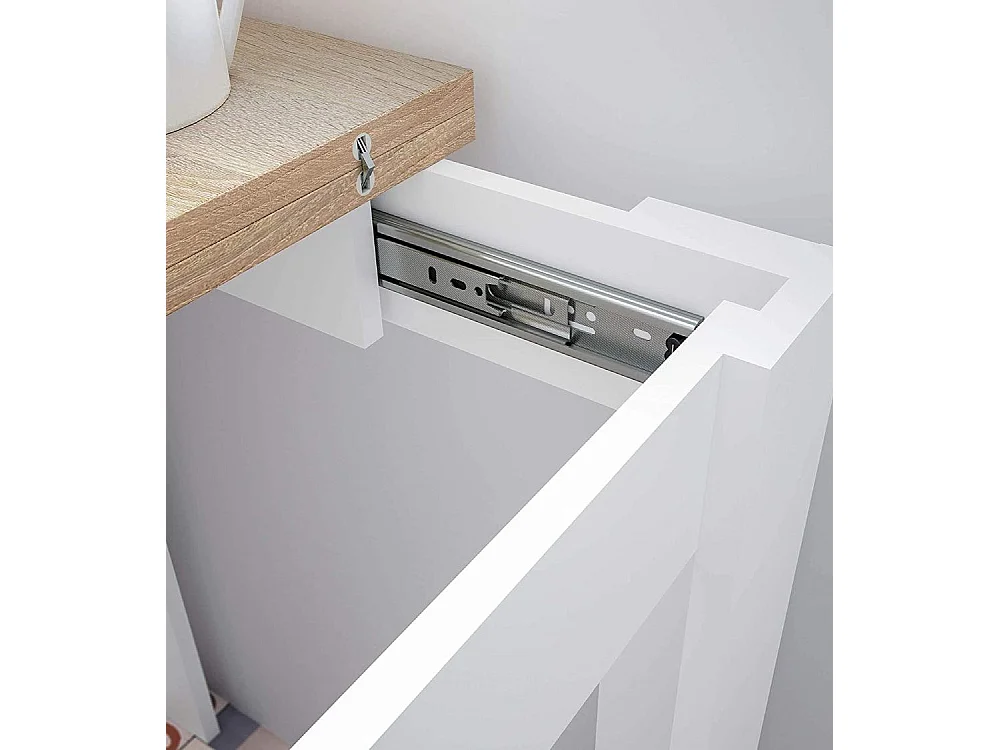 Mesa de comedor o cocina extensible cuadrada de 79x67-134x67 cm con patas blancas Katia