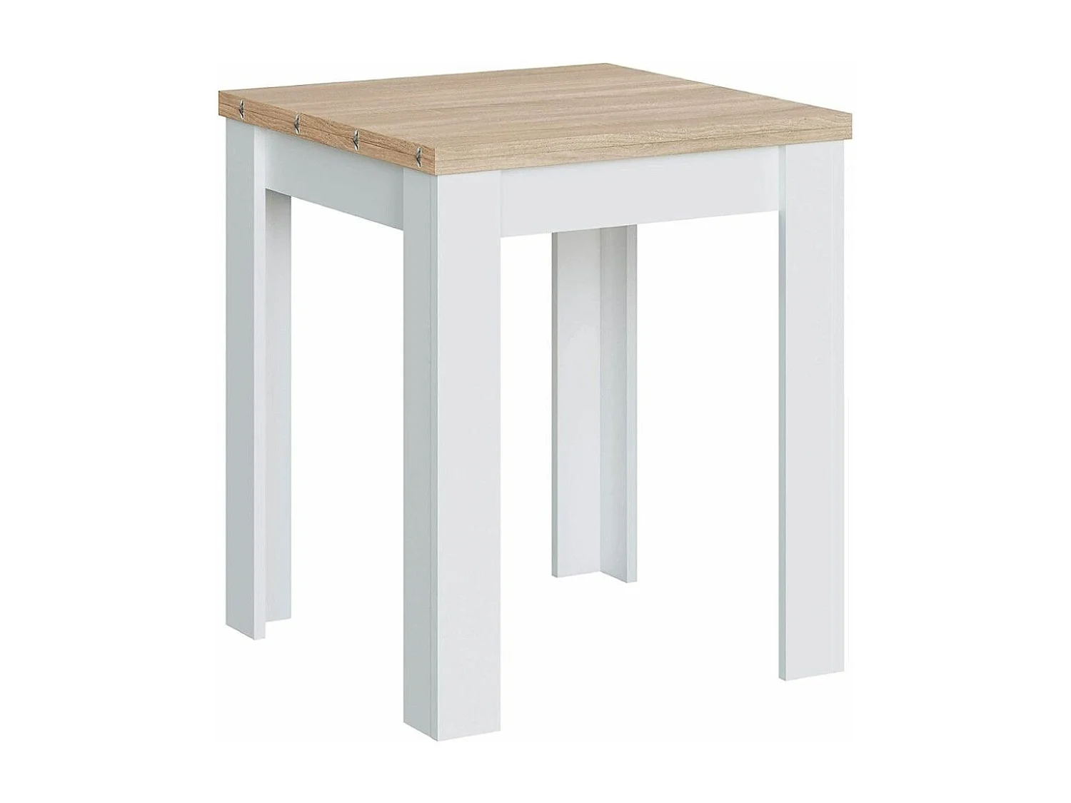 Mesa de comedor o cocina extensible cuadrada de 79x67-134x67 cm con patas blancas Katia