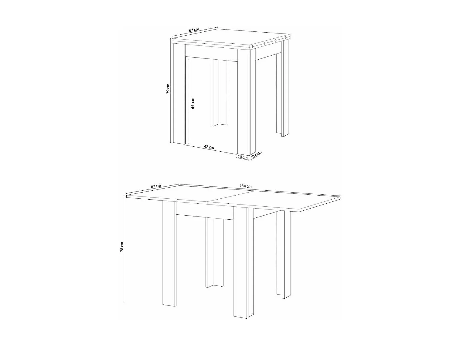 Mesa de comedor o cocina extensible cuadrada de 79x67-134x67 cm con patas blancas Katia