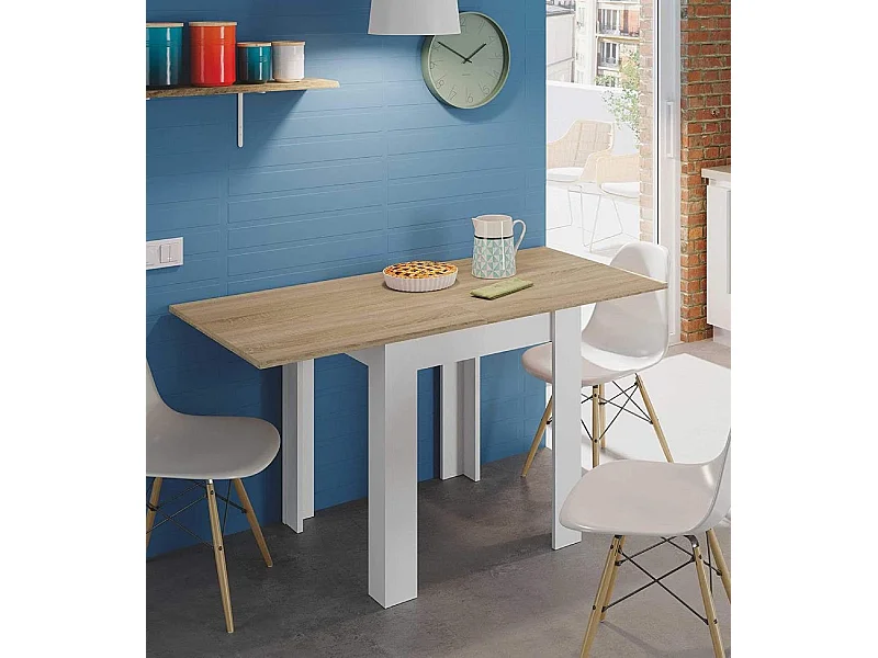 Mesa de comedor o cocina extensible cuadrada de 79x67-134x67 cm con patas blancas Katia