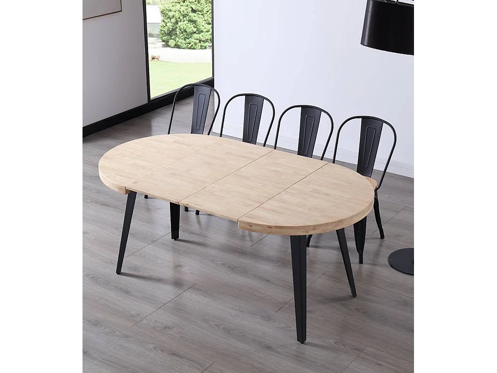 Mesa de comedor redonda extensible de 76x100x100-180 cm de madera clara Skadi
